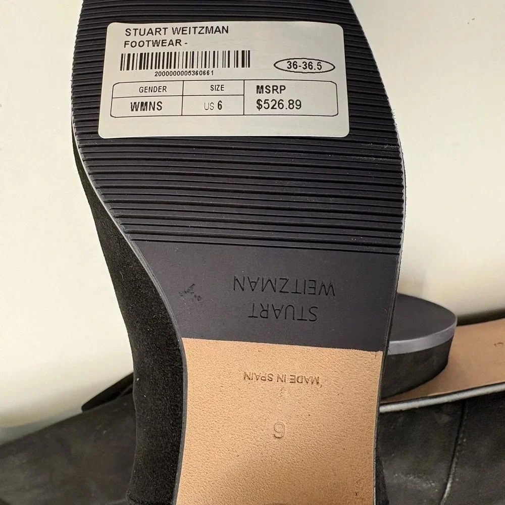 $695 Stuart Weitzman 5050 Mid Black Suede Knee Boot‎ with Elastic Back sz 6